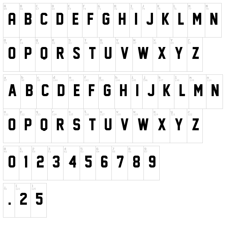 Face Off M54 font map